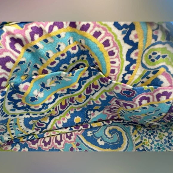 Vera Bradley Bowler Bag Blue Green Pink Paisley Double Handles Pockets Zip Close - Picture 4 of 11